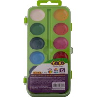 Фарби акварельні, 12 кольорів, пластикова коробка, без пензля, салатовий