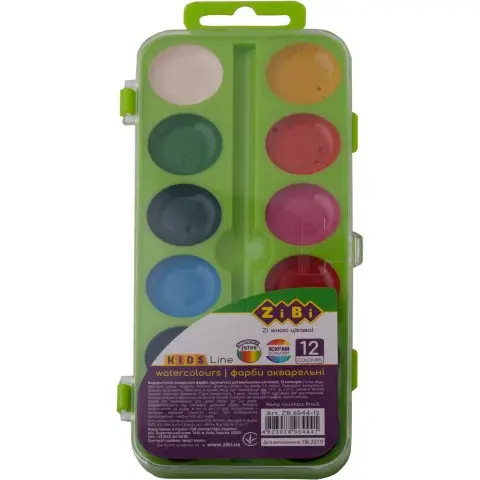 Краски акварельные, 12 цветов, пластиковая коробка, без кисти, салатовый
