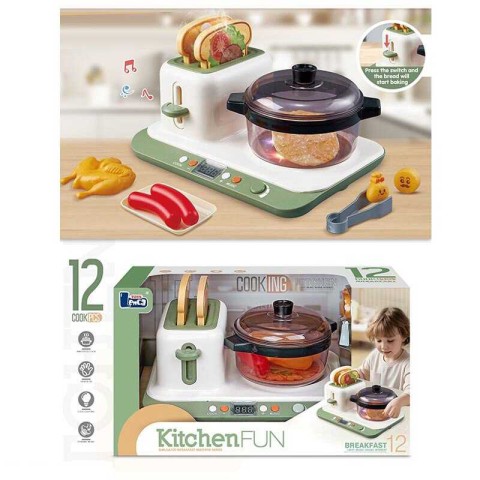 Плита, 12 елементів, тостер, підсвічування, звукові ефекти, каструля, сосиски, хлібці, курочка, C15