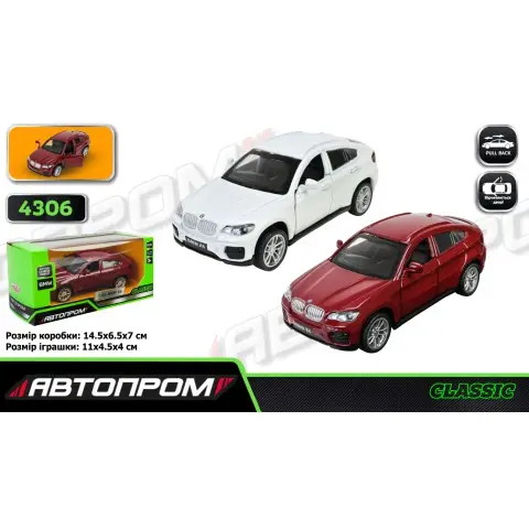 Машинка металева BMW X6 1:43 АВТОПРОМ двері (В асортименті) 4306