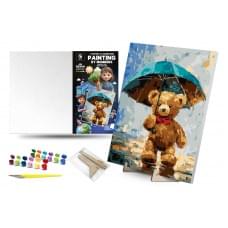 Набір для розпису по номерах Qbee "Ведмежа і Дощ" з дерев'яною підставкою 30х40 см QB900-083