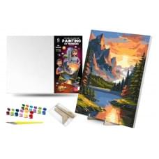 Набір для розпису по номерах Qbee "Світанок у горах" з дерев'яною підставкою 40х50см QB900-048