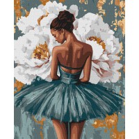 Картина за номерами Балерина з білими півоніями металік Ideyka 40×50 см КНО8663