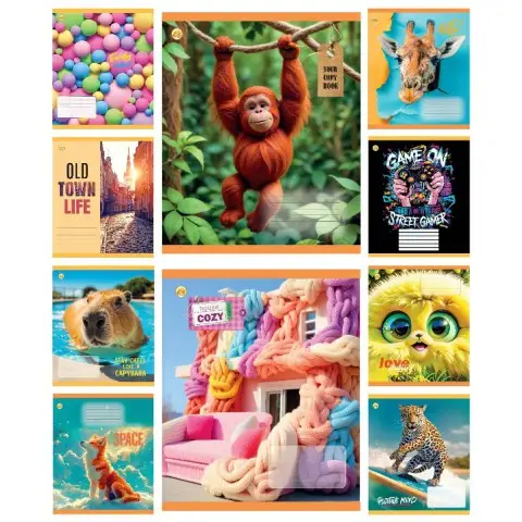 Зошити учнівські 18 аркушів клітинка Тверда Мікс 4, 20 шт. в упаковці