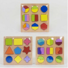 Дерев'яна логічна гра-вкладиш геометричні фігури 3 види, мікс видів