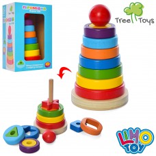 Дерев'яна іграшка пірамідка кільця 7 шт. Коробка. 10-17-10 см