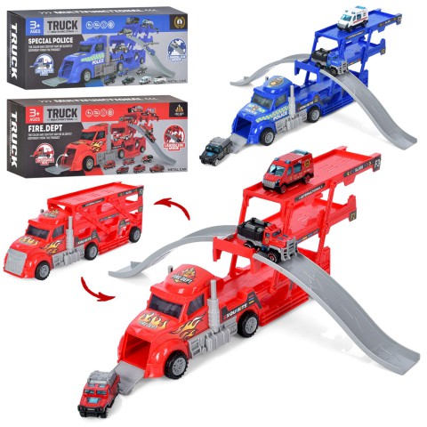 Трейлер 31 см машинка метал 7 см 3 шт поліція пожежна (в асортименті) 866-103-104A