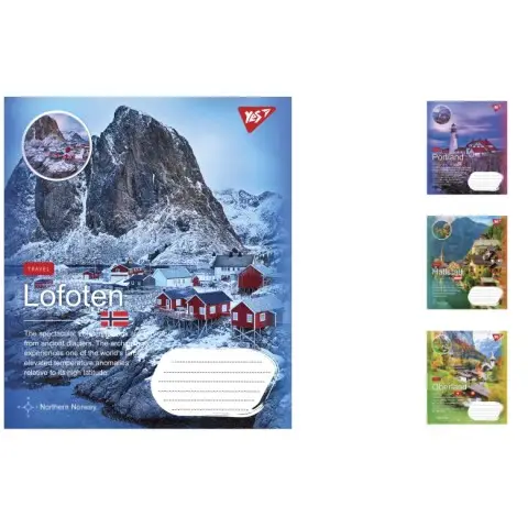 Зошити учнівські 24 аркуша клітинка. YES Northern travel, 20 шт. в упаковці