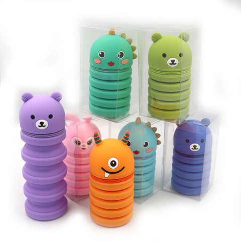 Пенал круглий силіконовий Тваринки, 19x6.5 см, PVC (В асортименті)