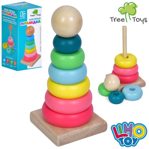 Дерев’яна іграшка Пірамідка, 13.5 см, кільця 6 шт., Limo Toy MD1982