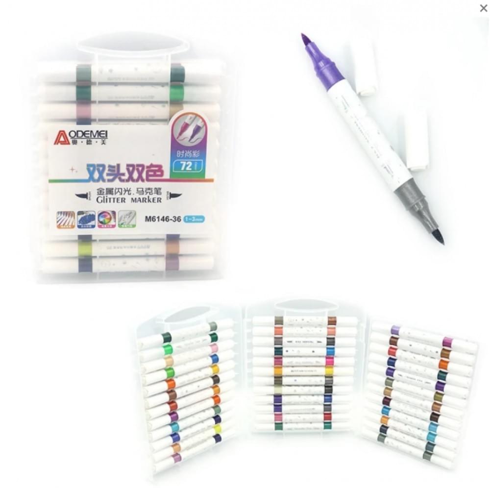 Набір скетчмаркерів акрилових Aodemei "Металік" 36 штук, 72 кольори у пластиковому боксі 6146-36M