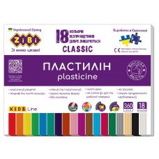 Пластилін classic 18 кольорів, 360г, kids line zb. 6235