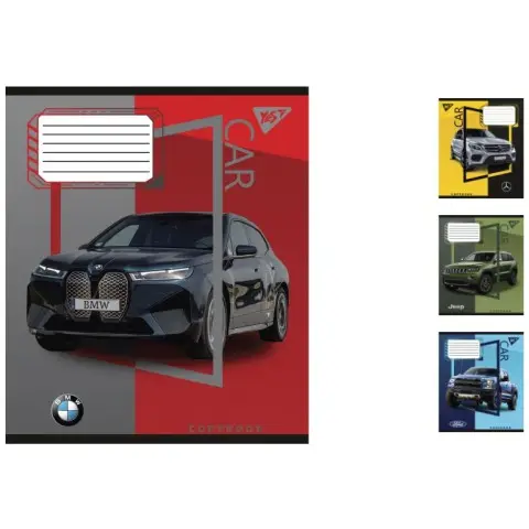 Зошити учнівські 24 аркуша клітинка. YES Colour car, 20 шт. в упаковці