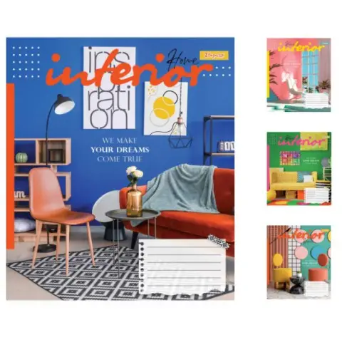 Тетради ученические 96 листов линия 1В Interior, 5 шт. в упаковке