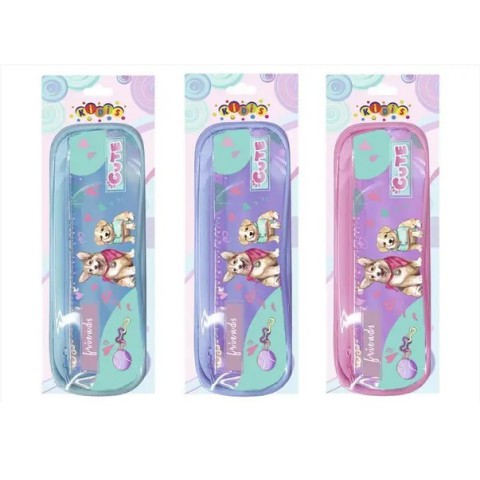 Пенал на 2 змійки, спереду кишеня з блискучого ТПУ, 8997 (В асортименті)