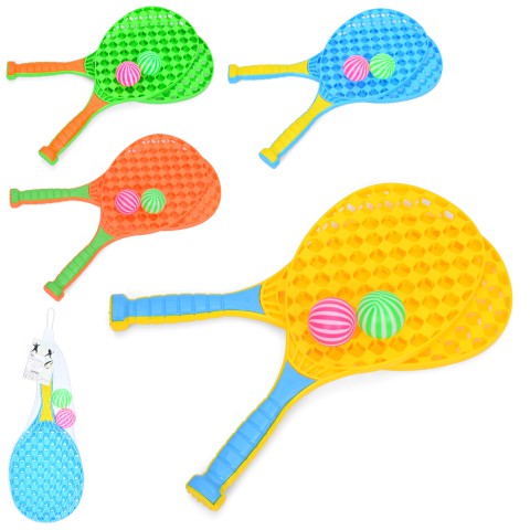 Набір дитячих ракеток, 2 шт. 36.5 см, пластиковий м’ячик, воланчик, у сітці (В асортименті)