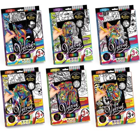 Набір креативної творчості, Бархатна розмальовка фломастерами Velvet, Danko Toys
