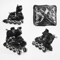 Роликові ковзани, розмір 34-38, PVC колеса, устілка 21-24 см, чорний, INLINE SKATE, 86937-M
