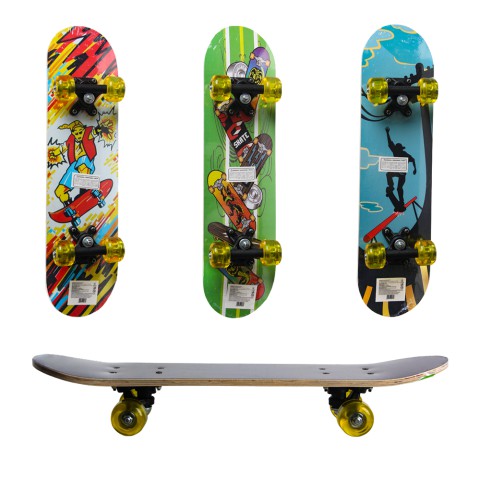 Скейт GSK-0021, дерев’яний, 60x15x8.5 см, PU колеса (В асортименті)