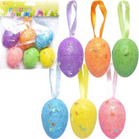 Набір яйця декоративні гліттер з стрічкою, 6 см, 6 шт., HA-408