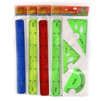 Набір силіконовий, кольоровий, 2 трикутники, транспортир, лінійка 30 см, 4 предмети (В асортименті)