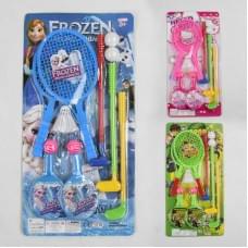 Набір ракеток 3 види, бадмінтон, теніс, гольф, волан, 2 м'ячики, 2 кульки, на листі /60-2/