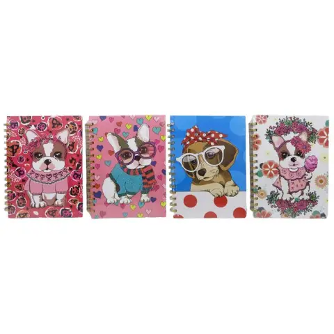 Зошит, А5, на спіралі, 80 аркушів, собачка, тверда обкладинка, клітинка (В асортименті)