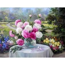 Алмазна мозаїка за номерами 40*50 "Квіти в вазі" карт уп. (полотно на рамі)