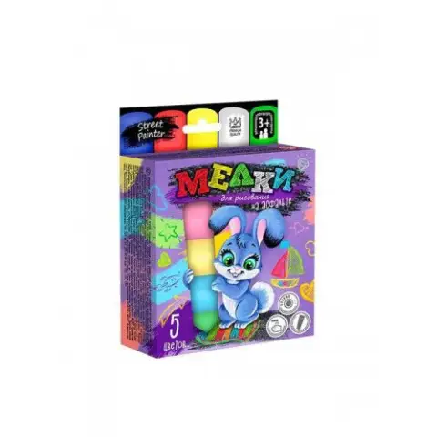 Крейда для малювання на асфальті велика, 5 шт. (українською/російською), Danko Toys