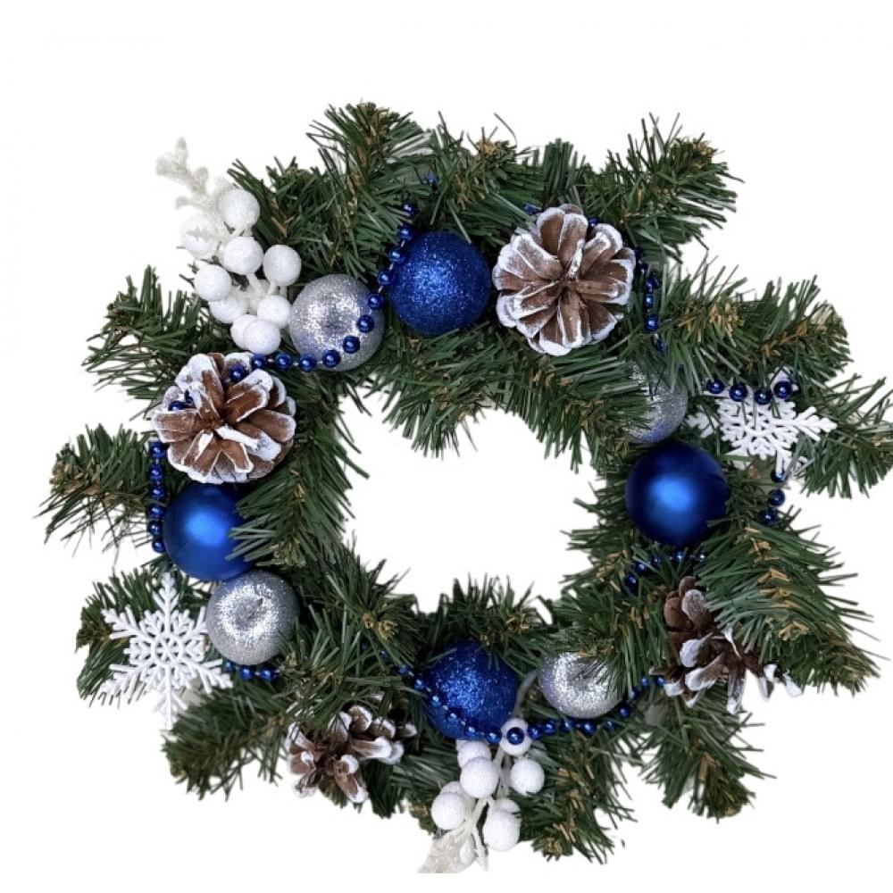 Віночок новорічний штучний з прикрасами 29см ВН19