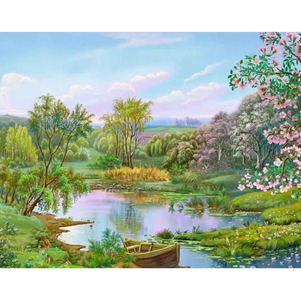 Алмазна мозаїка за номерами 40*50 "Ставок" карт уп. (полотно на рамі)