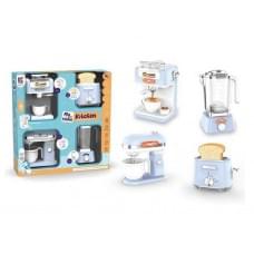 Набір побутової техніки звуки, підсвічування, міксер, кавоварка, тостер, блендер, чашка, муляжі шматків хліба, в кор. /12/