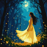 Набір для розпису по номерах Дівчина серед світлячків з фарбами металік extra, Ideyka, 30x30 см, КНО8576