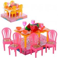 Їдальня стіл, 4 стільця, посуд, фрукти, 2 кольори, в слюді, 13-10-9 см /180/