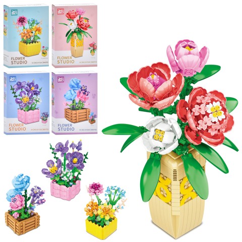 Конструктор Квіти в горщику, 9109A-9113A-9112A-9115A, від 548 деталей, (В асортименті)