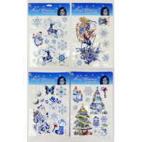 Наліпки для вікон силікон Новорічні 21×33 см (в асортименті) 6527-P3-3