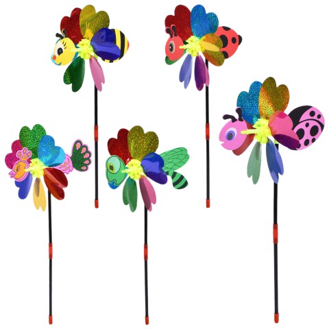 Вітрячок квітка, діаметр 20.5 см, паличка 38 см (комахи, павич), 24x22x3 см (В асортименті)