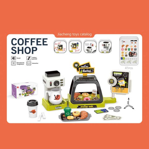 Набір Кав’ярня, 41 елемент, звуки каси, кавоварка, солодощі