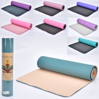 Йогамат TPE, 183x61 см, товщина 0.6 см, двокольоровий, 61x12.5x12.5 см (В асортименті)