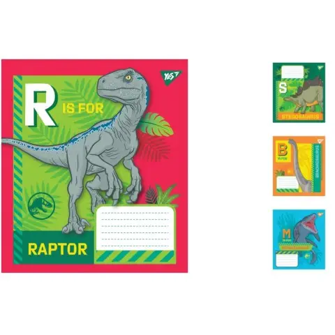 Зошити учнівські 12 аркушів клітинка. YES Jurassic World, 25 шт. в упаковці