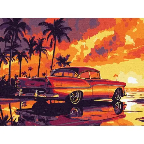 Набір для розпису по номерах Ретро захід сонця, Ideyka, 30x40 см, КНО6389