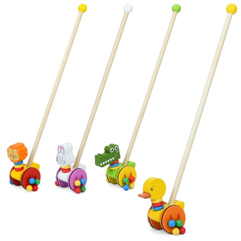 Дерев'яна Каталка на палці, 52 см, з фігуркою 12.5 см, MD1372 (В асортименті)