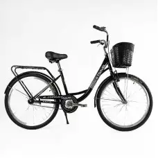 Велосипед міський Corso Travel TL-26207 26" чорний + кошик, одношвидкісний