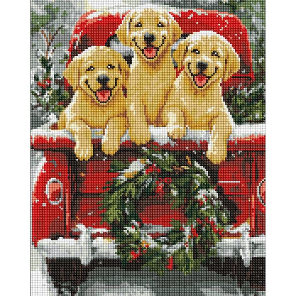 Алмазна мозаїка на підрамнику "Собача поїздка" Ideyka 40х50см AMO20006