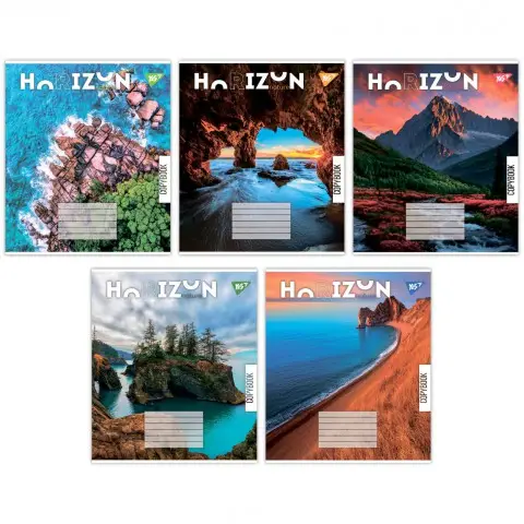 Зошити учнівські 36 аркушів клітинка Yes Horizon nature, 15 шт. в упаковці