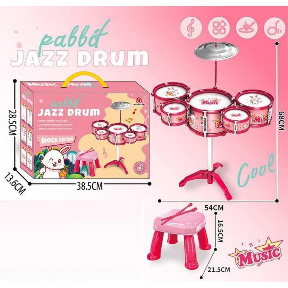 Барабанна установка розмір 54х68 см, стільчик, 5 барабанів, 1 металева тарілка, 2 палички, в кор. /24/