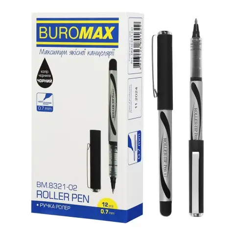 Набір гелевих ролерів Buromax, 12 шт., 0.7 мм, чорний, BM.8321-02