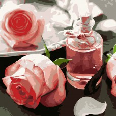 Картина за номерами  баночка трояндової води strateg розміром 40х40 см (sk019)