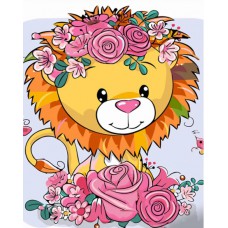 Картина за номерами  лев у квіточках strateg розміром 30х40 см (ss6717)