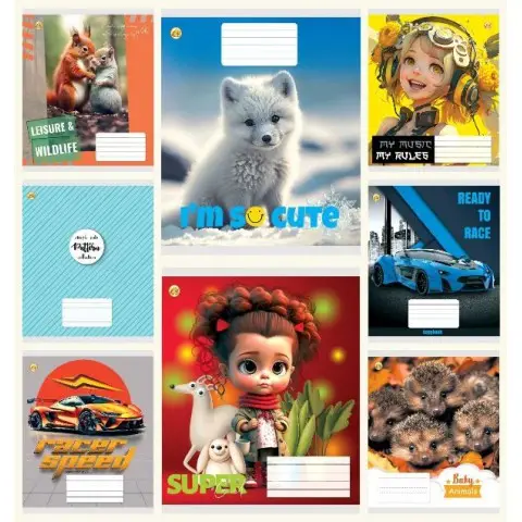 Зошити учнівські 12 аркушів коса лінія з доп. Люкс ТЕ13401 Мікс 1, 25 шт. в упаковці